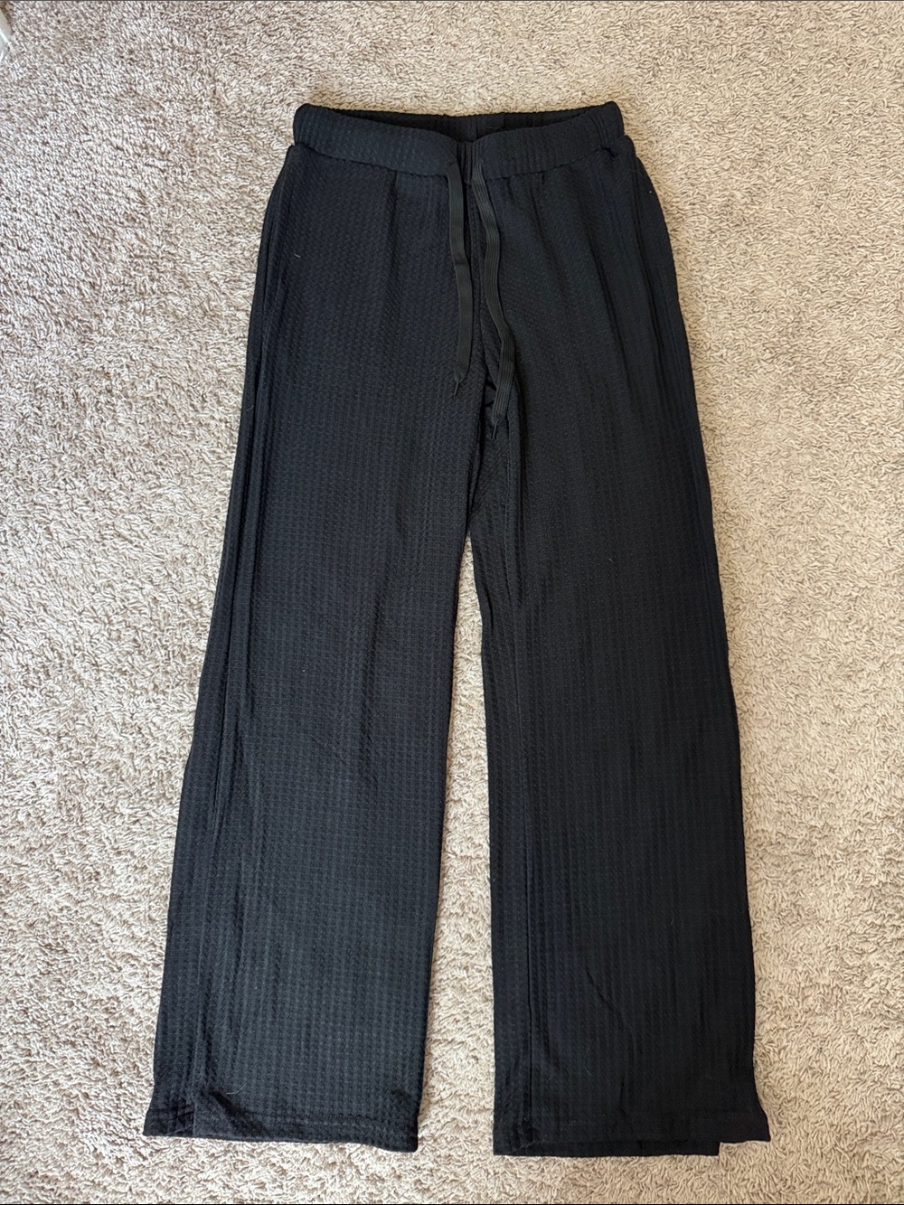 Women's Black Wide-Leg Drawstring Lounge Pants / J20